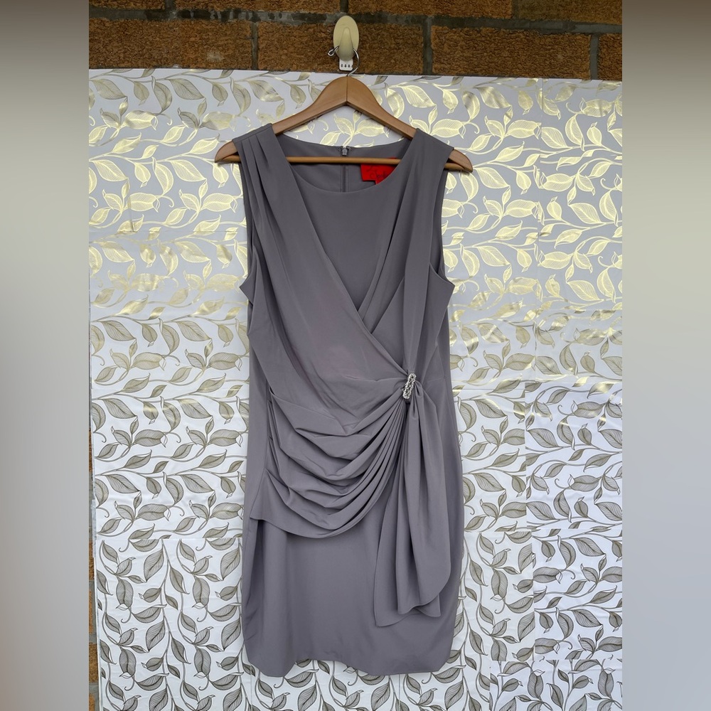 Z Spoke Zac Posen Grey Draped Faux Wrap Sheath Dress | Size 14